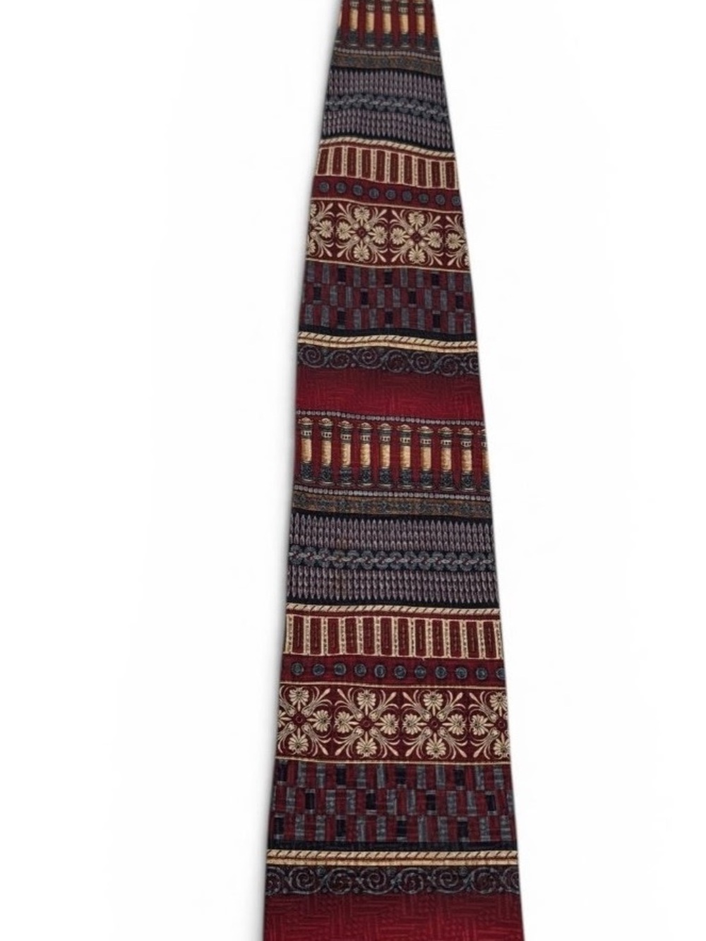 Geoffrey Beene Burgundy and Gold Patterned Silk Tie